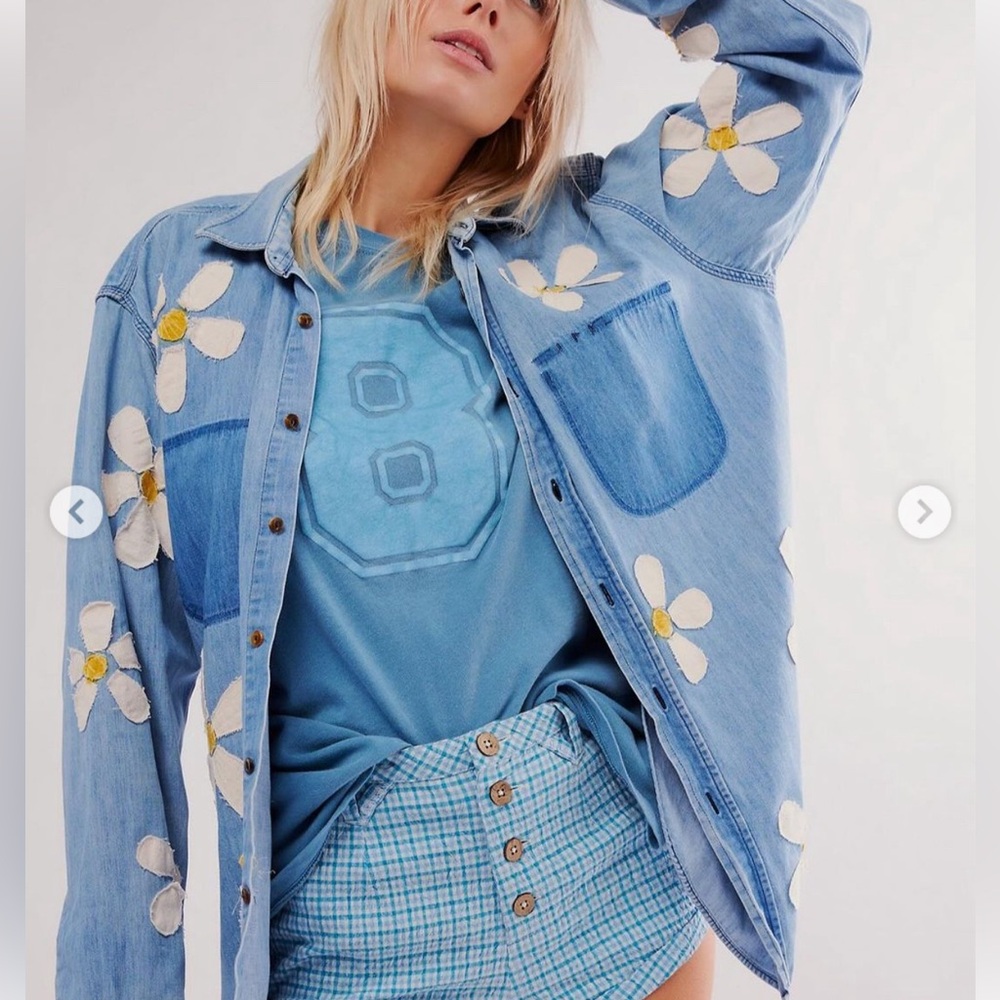 Free People x Tricia Fix Floral Denim One of a Kind